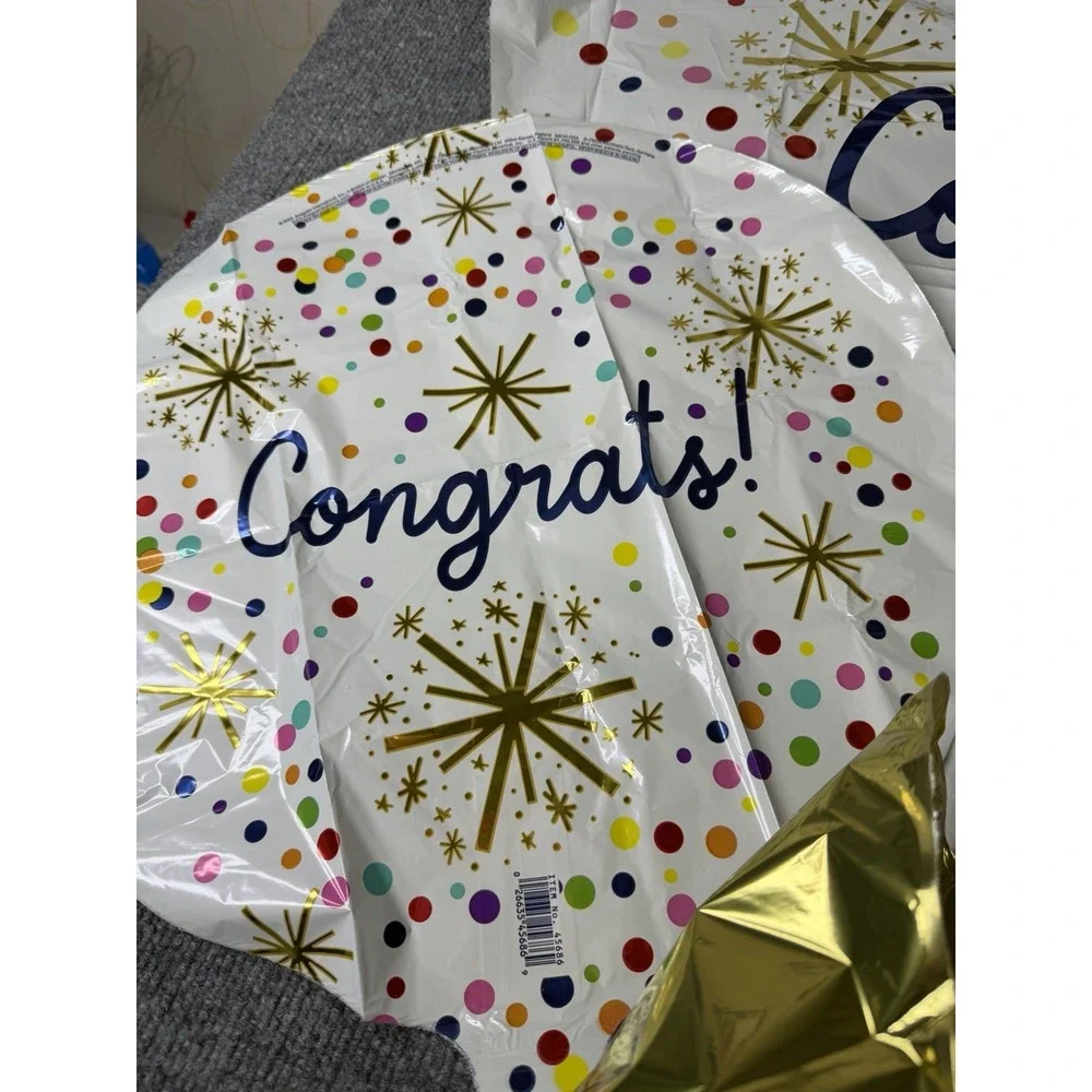 Congrats Graduation Balloon Set of 5 Gold & Confetti Helium‎ Foil Balloons